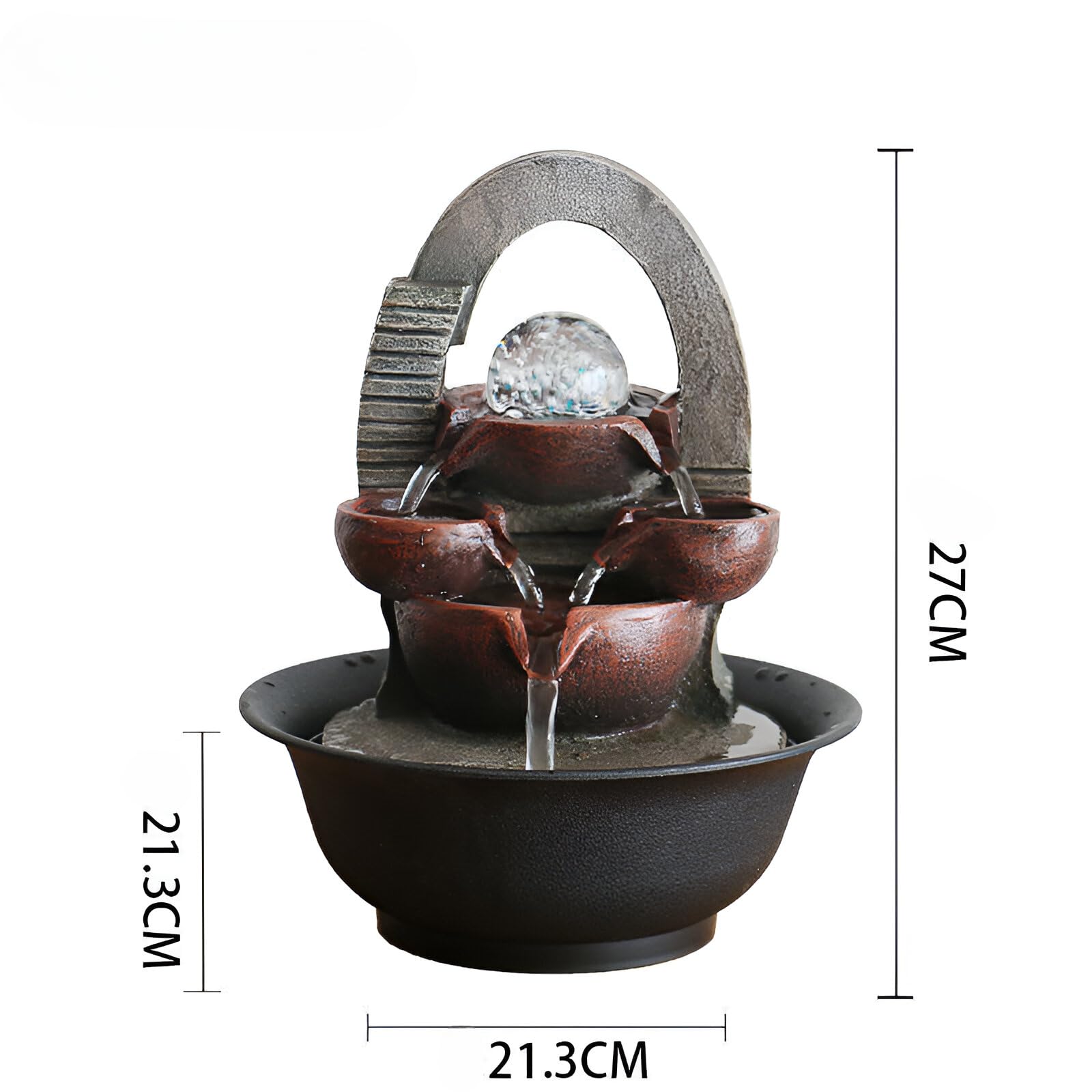 Zen Rock - Fontana da tavolo per interni con pompa silenziosa, cascata a più livelli, luci a LED e 10 cristalli naturali, decorazione rilassante per casa, ufficio e camera da letto (stile 7)
