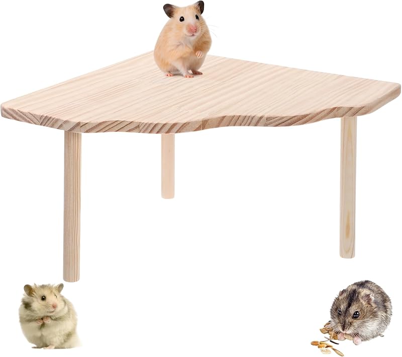 Wooden Hamster Platform, 8.7×8.7'' Large Hamster Play Wooden Platform Wood Stand 4.7'' Height Hamsters Cage Platforms Small Animal Wood Stand Cage Accessory for Hamsters Squirrel Small Pets