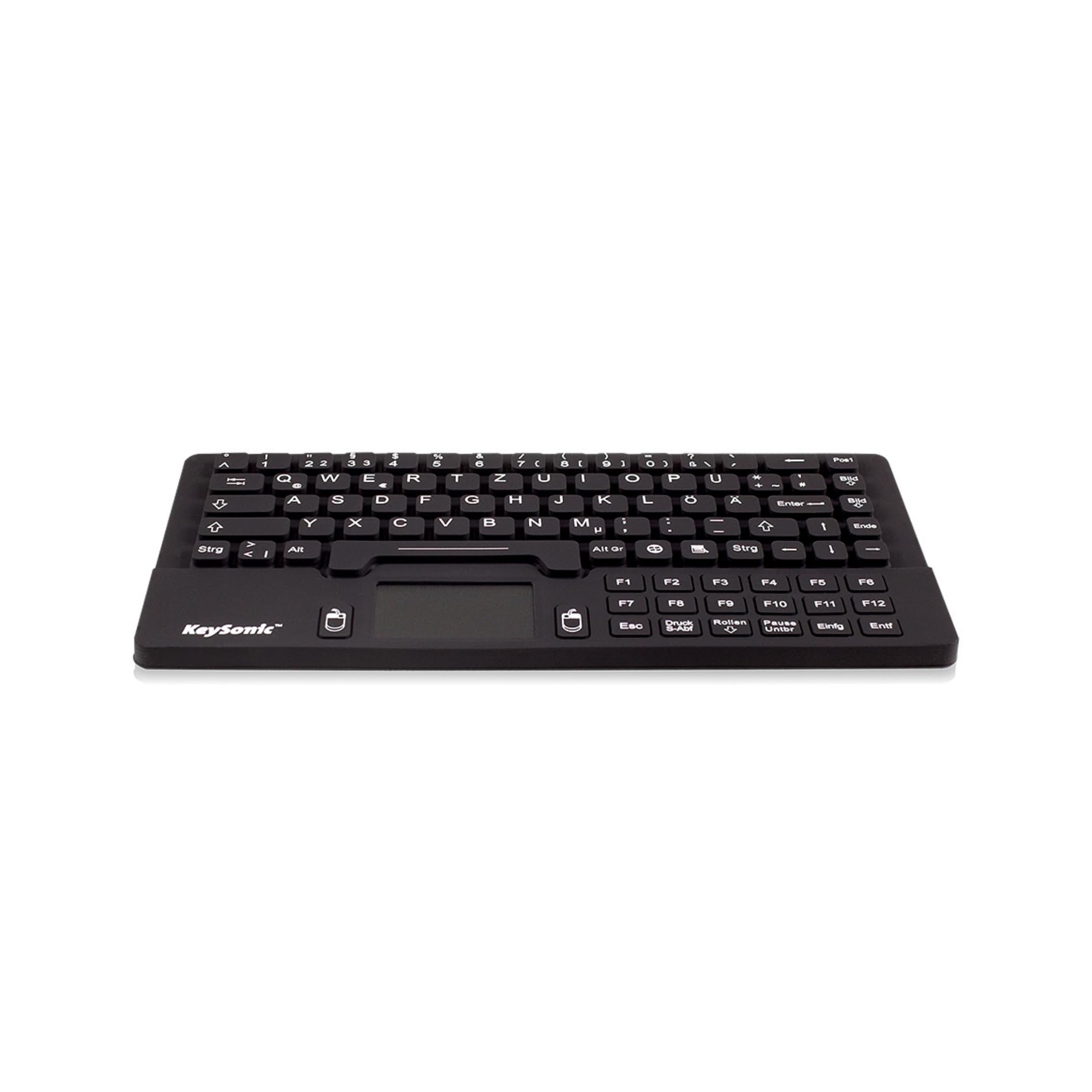 KeySonic KSK-5031IN (DE) Wasser-/Staubdichte Mini-Tastatur (USB-kabelgebunden) aus Silikon mit Touchpad und 2 Maustasten (schwarz)