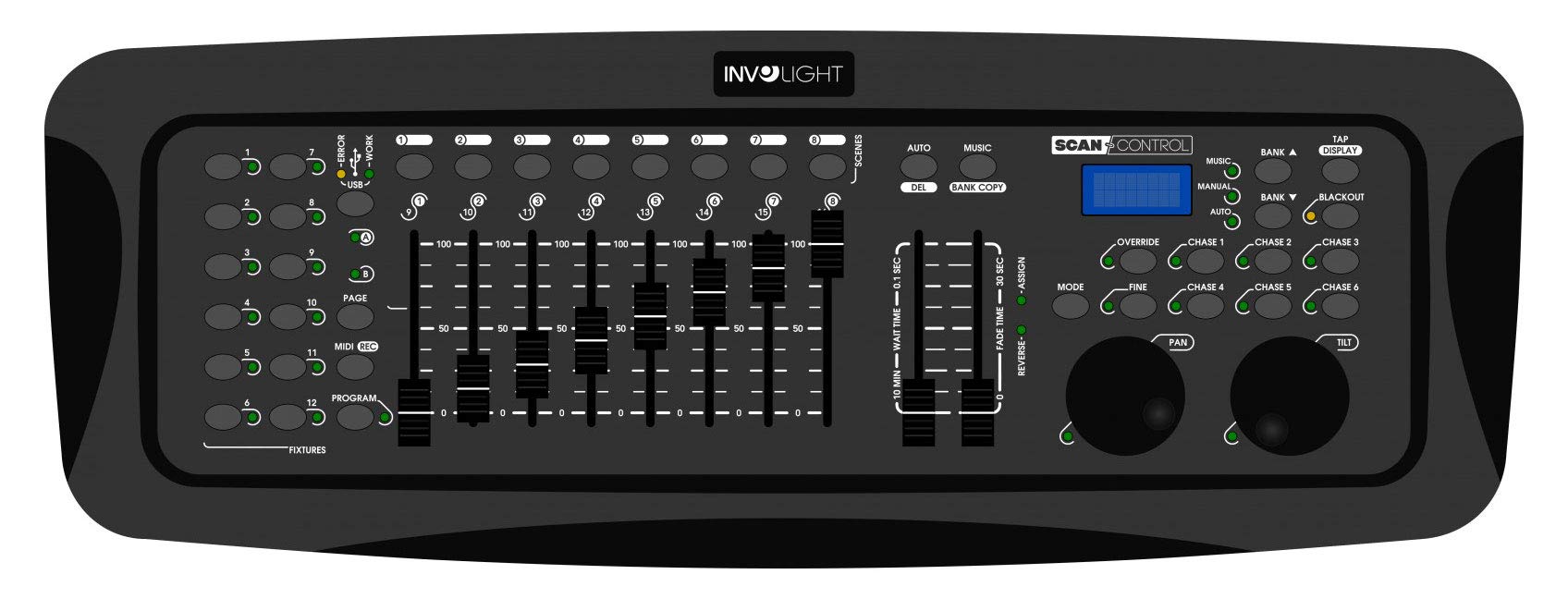 Involight ScanControl DMX-512 - Controller con 12 dispositivi con fino a 16 canali DMX, per yogheels, USB