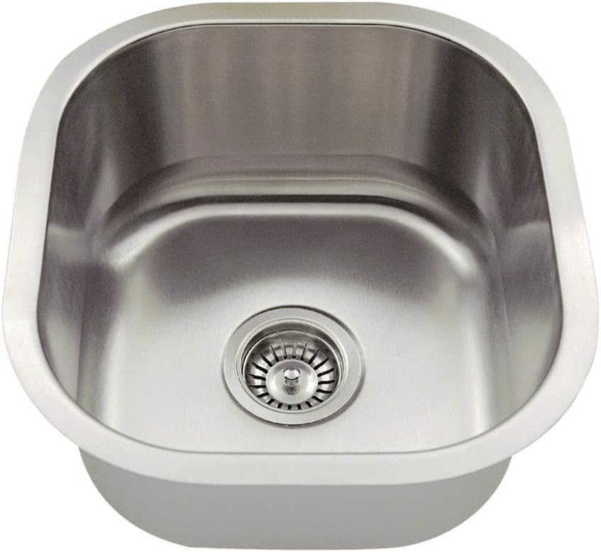 MR Direct 1716-16 Stainless Steel Undermount 16 in. Single Bowl Kitchen Sink, Gauge