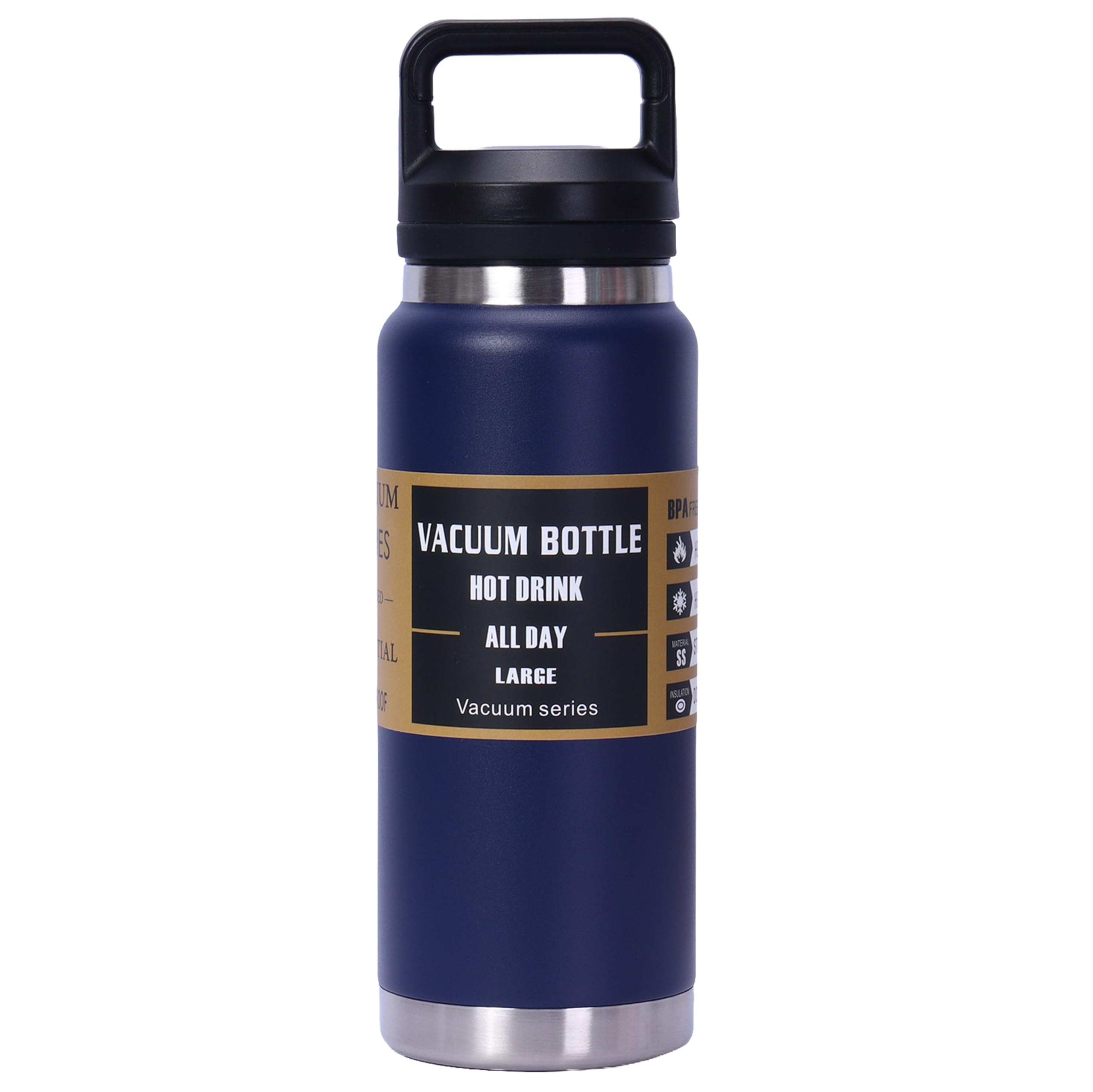 36 oz Stainless Steel Water Bottle – Leak‑Proof Double‑Wall Vacuum Insulated Bottle – Rugged Outdoor Metal Bottle for Travel, Hiking & Gym – Yeti‑Style Design (Navy Blue)