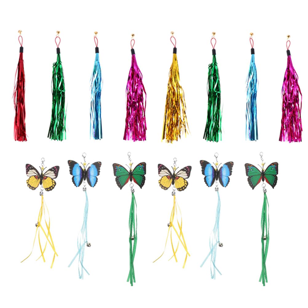 LUOZZY 14 Pcs Cat Teaser Wand Butterfly Cat Toys Cat Wand Toy Replacement Cat Butterfly Toy & Multi-Colored Metallic Foil Tassel Interactive Cat Wand Toys for Indoor Cat