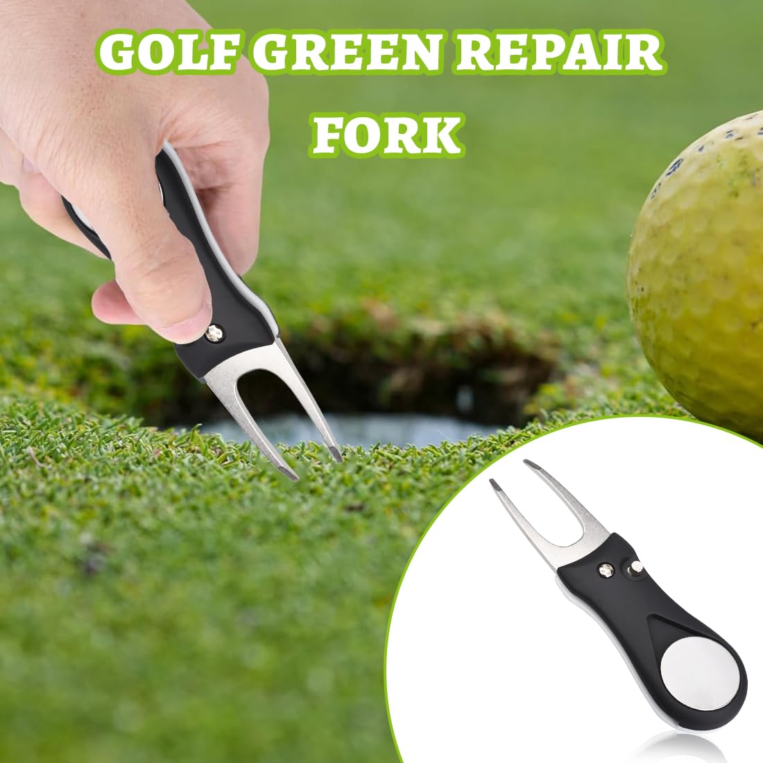 Golf Reparatur Pitchgabel,Edelstahl Golf Divot Multifunktion Tool avec Pop-up-Bouton et Ball Marker, Switchblade Golf Pitchgabel Accessoire de Golf Portable pour Club Golf Sports en Plein Air