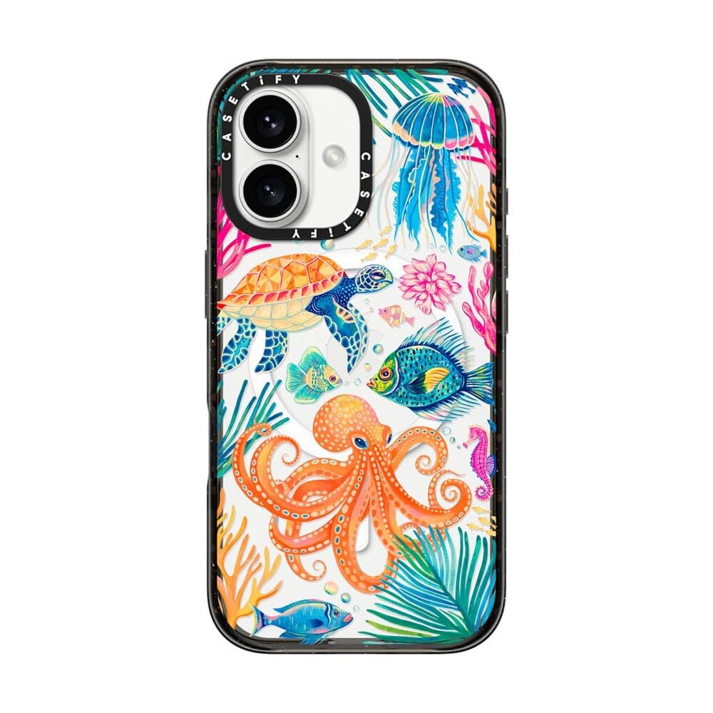 CASETiFY Impact Case for iPhone 16 [Slim / 8.2 ft. 4X Military Grade Drop Protection/Compatible with Magsafe] - Under The Sea 2 - Clear Black