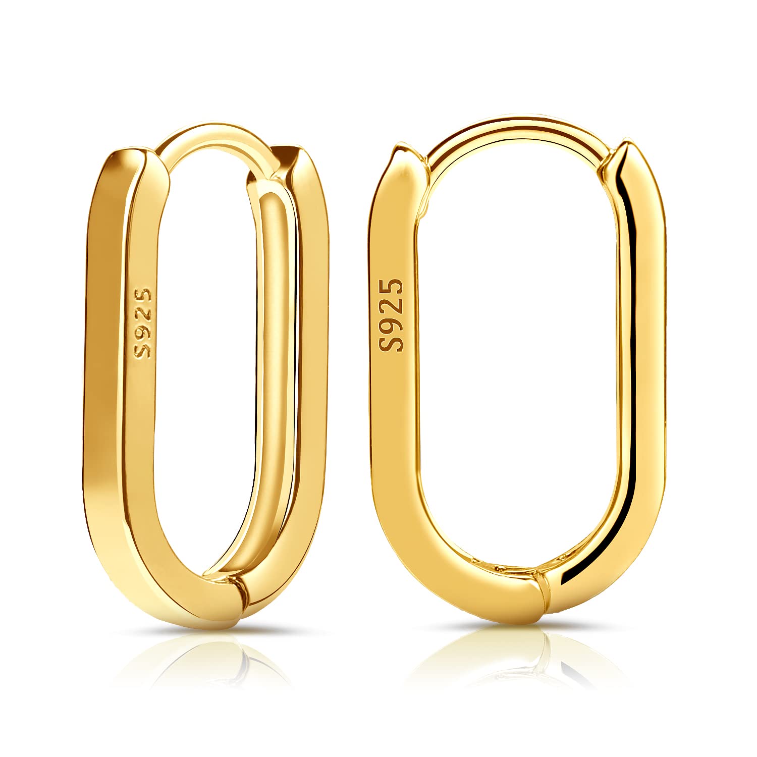 LUTER Pendientes Aro Mujer Plata de Ley S925, 2 Piezas Pendientes de Aros Ovalados Pequeños Minimalistas en Forma de U Plata de Ley Peso Ligero y Cómodo