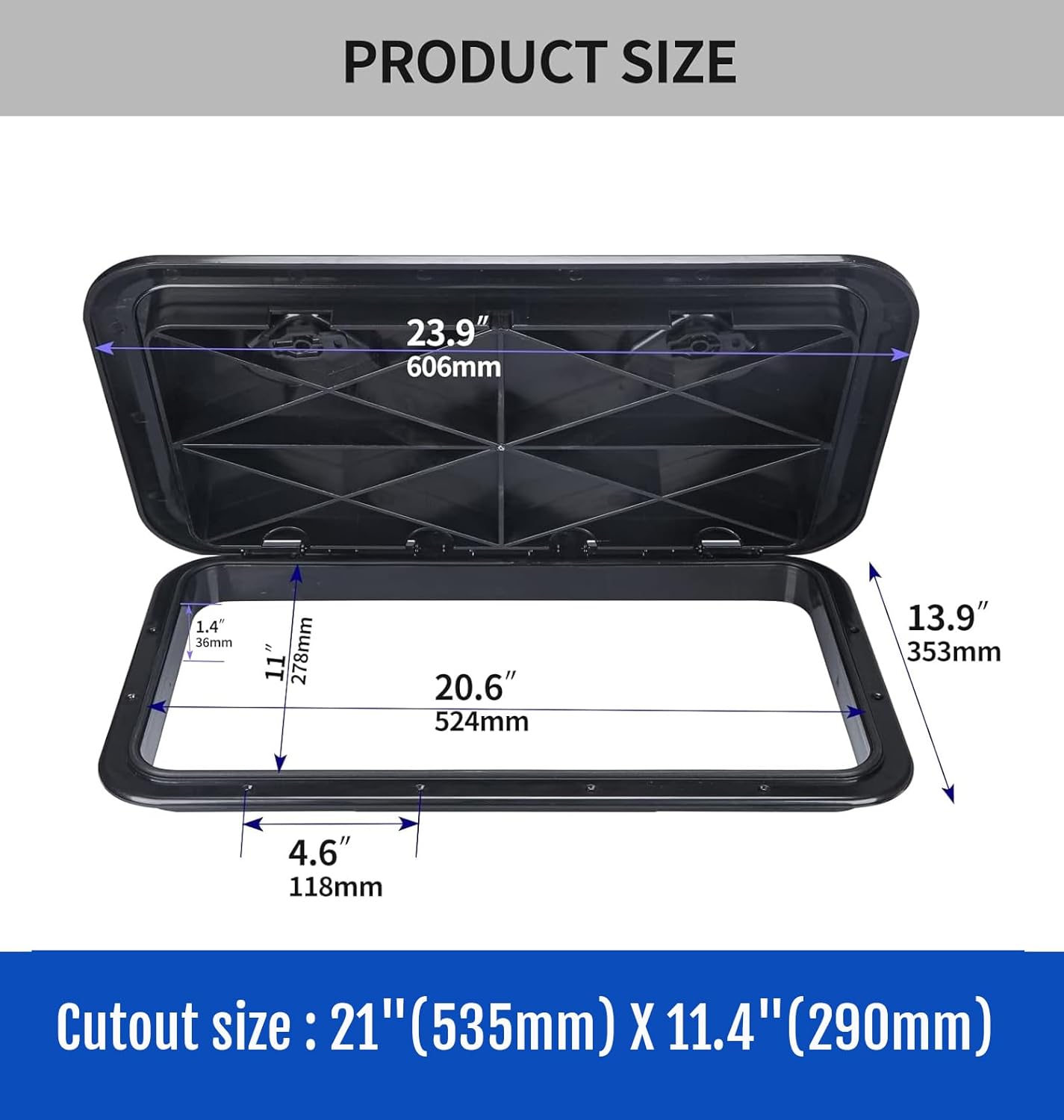 smartmarine 24"x14" Marine Boat Deck Hatch,Boat Access Hatch & Lid, Black/White