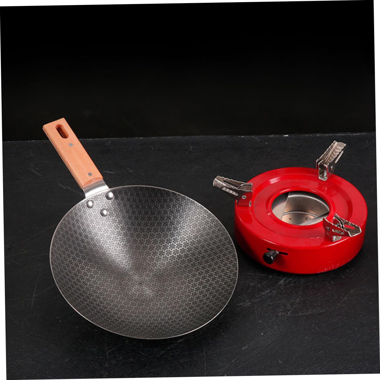 Abaodam Wok da Cucina Piccolo in Ferro Manico in Legno, Rotondo | Superficie Liscia Stile Giapponese Facile da Pulire e Uso Outdoor Ristorazione Occidentale
