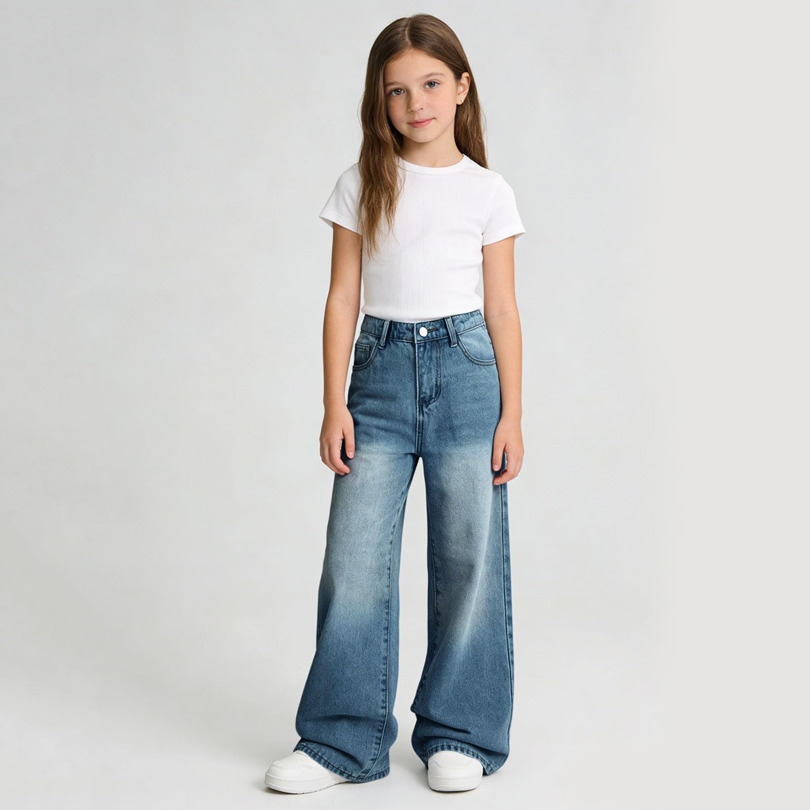 WWricotta Pantaloni, Larghi in Denim per Ragazze, Comodi Casual in Tessuto Morbido Ed Elasticizzato per Il Gioco Quotidiano, Asciugatura Rapida