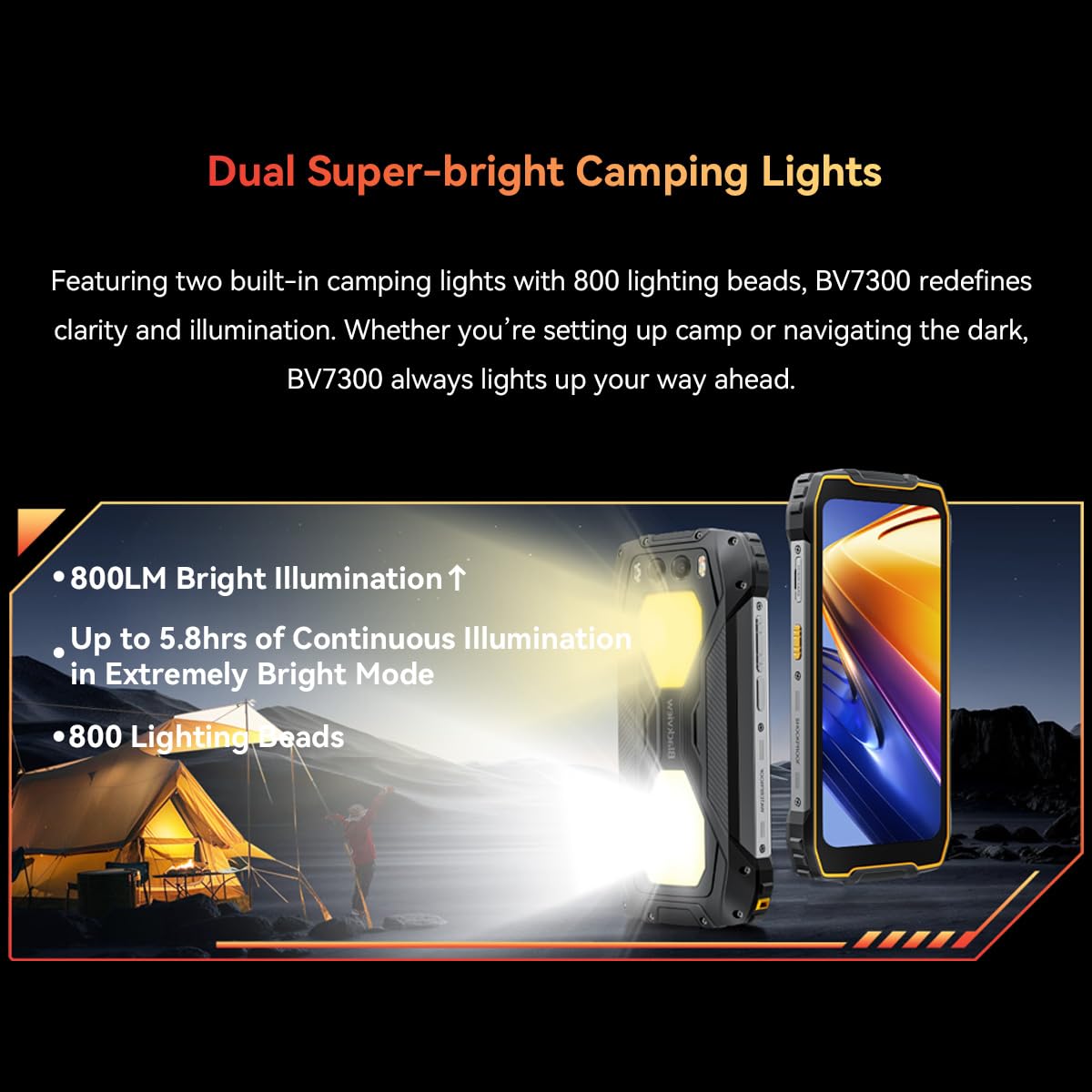 Blackview BV7300 Rugged Smartphone, 18GB+256GB/2TB Telefono Robusto 15000mAh, 2*800LM Lampada da Campeggio Telefono Indistruttibile,50MP+32MP, 6.67"HD+ Cellulari Resistente,4G/NFC/GPS/2 Anni Garanzia