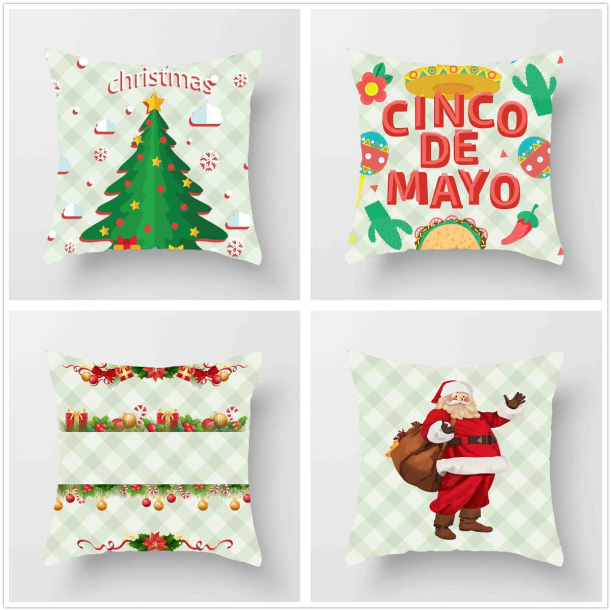 cuadros navideños 4 Piezas 70x70cm Fundas Cojines, Impresión en HD con Cremallera Oculta Cojines Decorativos, suave Cojines para Sofa Sala de Estar Dormitorio Automóviles Fundas de Cojines J-1582