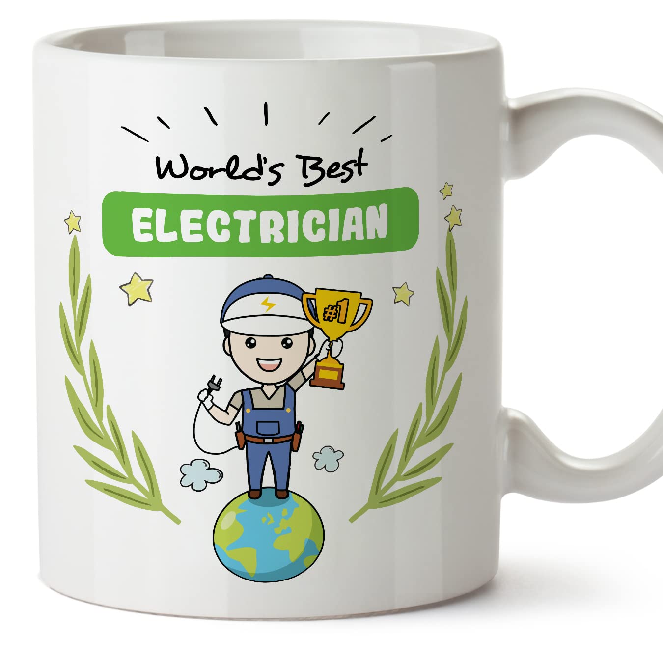 MUGFFINS Electrician Man Mug - in English - World's Best - Funny Gift for Colleagues - Ceramic 11oz Mug