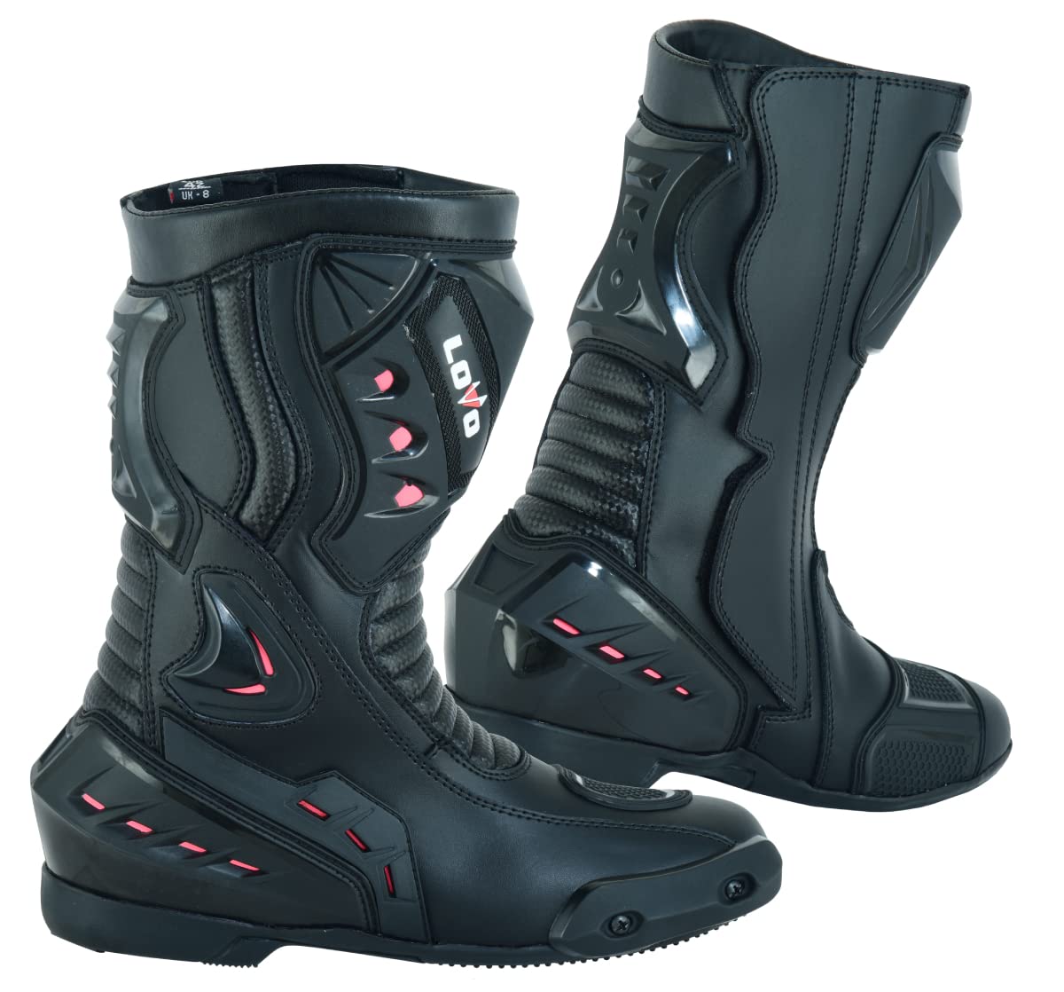Bottes de moto de course Femme) COULEUR NOIR avec Détails Rose