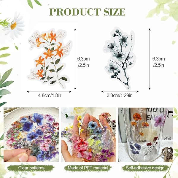 HMCEY 100 Piezas Pegatinas Flores Transparentes,Stickers Scrapbooking Flores,Journaling Stickers Aesthetic Bullet Journal,Pegatinas Decorativas Album Fotos para Planificador, Calendario, Cuadernos - 2