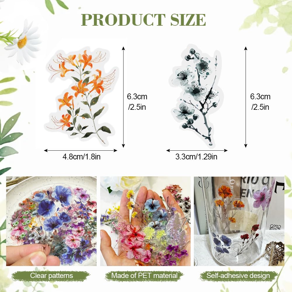 HMCEY 100 Piezas Pegatinas Flores Transparentes,Stickers Scrapbooking Flores,Journaling Stickers Aesthetic Bullet Journal,Pegatinas Decorativas Album Fotos para Planificador, Calendario, Cuadernos — view 2