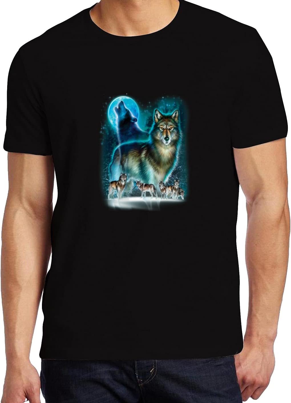 Ethno Designs Womens and Mens Wildlife T-Shirt Wolf Moon Silhouette Regular fit