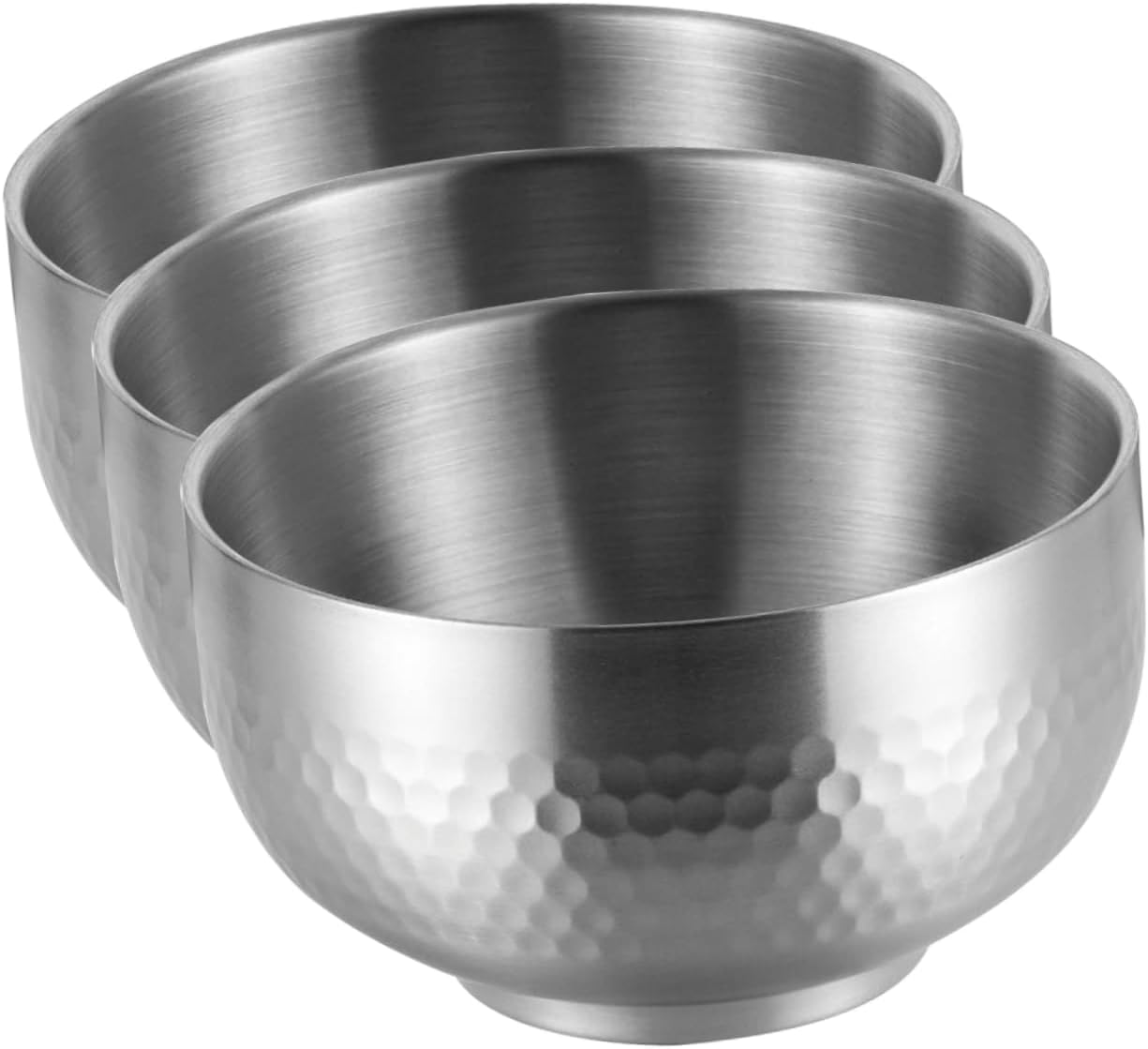 Stainless Steel Stackable Rice Bowls Set of 3 Double Layered Soup Bowls for Boys and Girls Sturdy Metal for Serving Rice and Soup