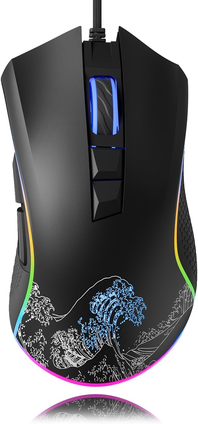 XVX Wired Gaming Mouse, 12000 DPI RGB Mouse with 12 Backlit Modes & 7 Macro Buttons, Gaming Mice Support DIY Keybinding, Gamer Computer Mice for Laptop PC Mac Windows, Wave