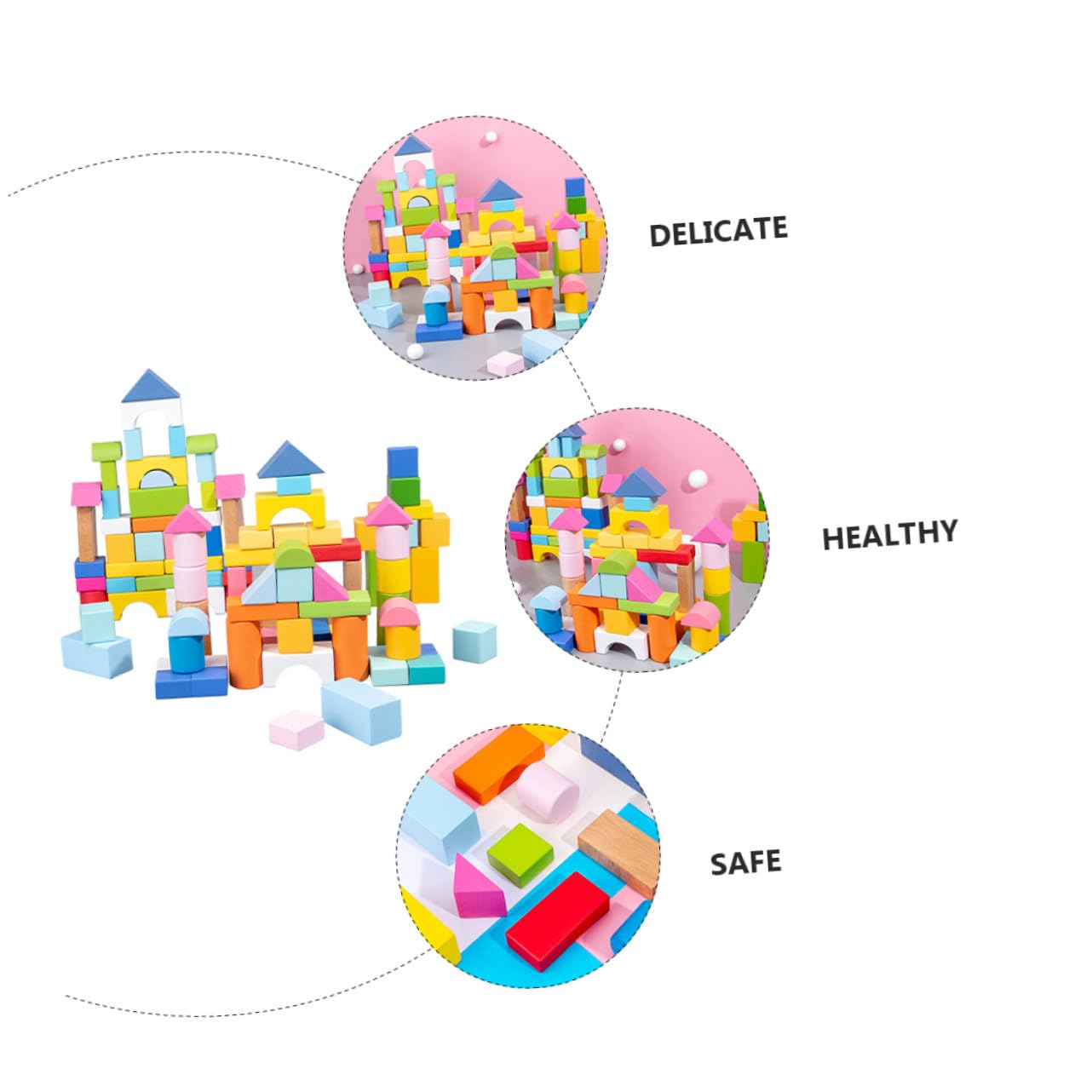 POPETPOP 100 Blocchi di Legno Colorati Educativo per Blocchi Geometrici Sicuri e Levigati per Sviluppo Cognitivo e Creatività Costruzioni in Legno e Resistente per Bambine