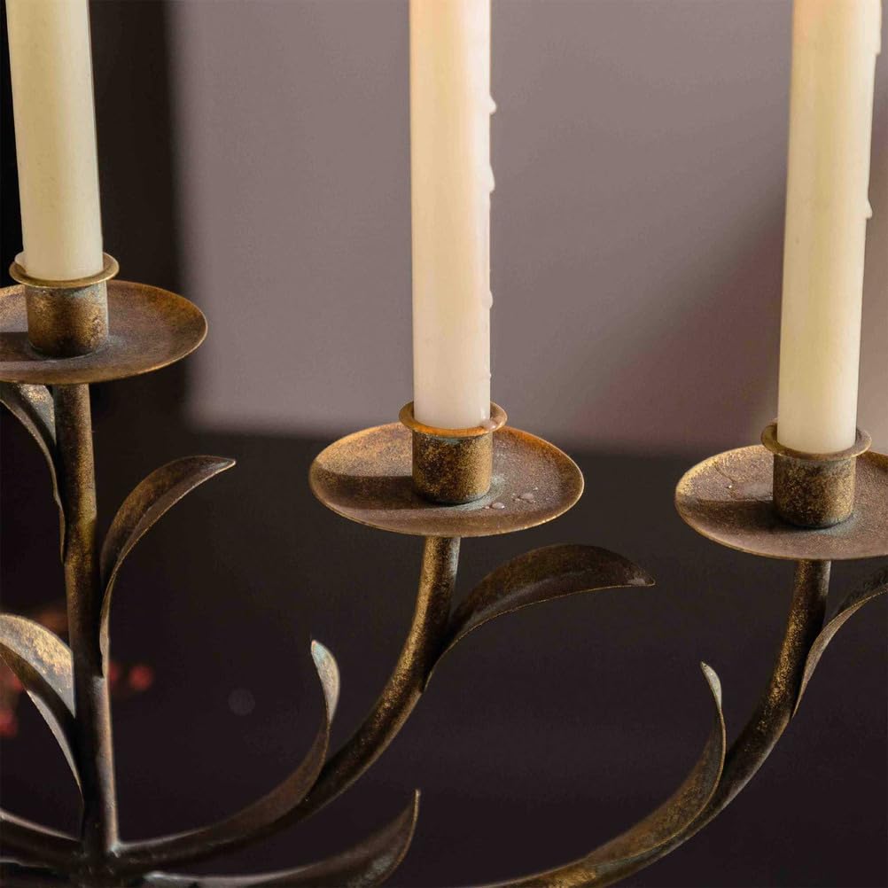 Candelabro In Ferro Bronzo Antico Vintage 5 Bracci Ramo Foglia Bionico Portacandela Conico Per Tavola Da Pranzo Matrimonio Arredamento Centrotavola Casa Rustica