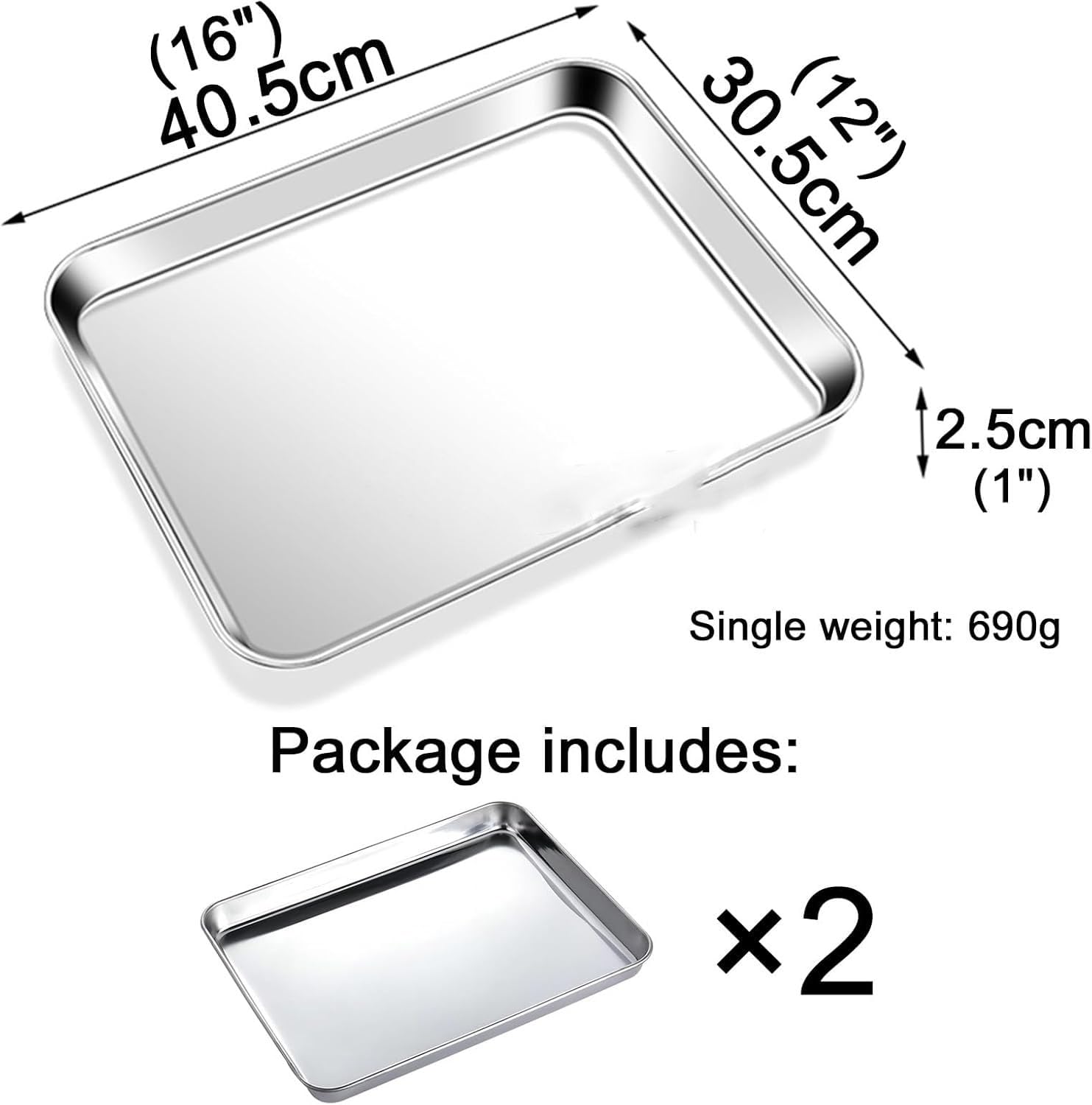 Set di 2 teglie da forno antiaderenti resistenti – vassoi rettangolari per biscotti per forno tostapane, resistenti alle deformazioni, 31,5 x 50 x 2,5 cm, perfetti per cuocere e arrostire