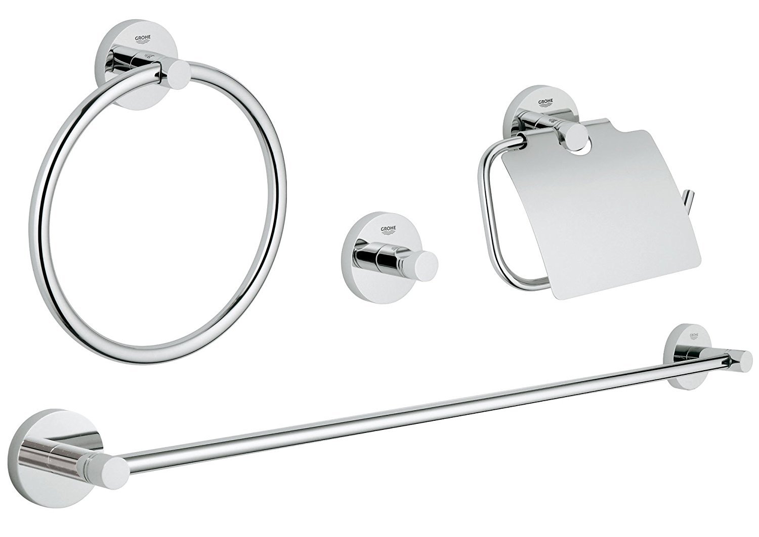 Grohe Essentials - Conjunto de accesorios de baño 4 en 1, color cromo (Ref.40776001) Redondo