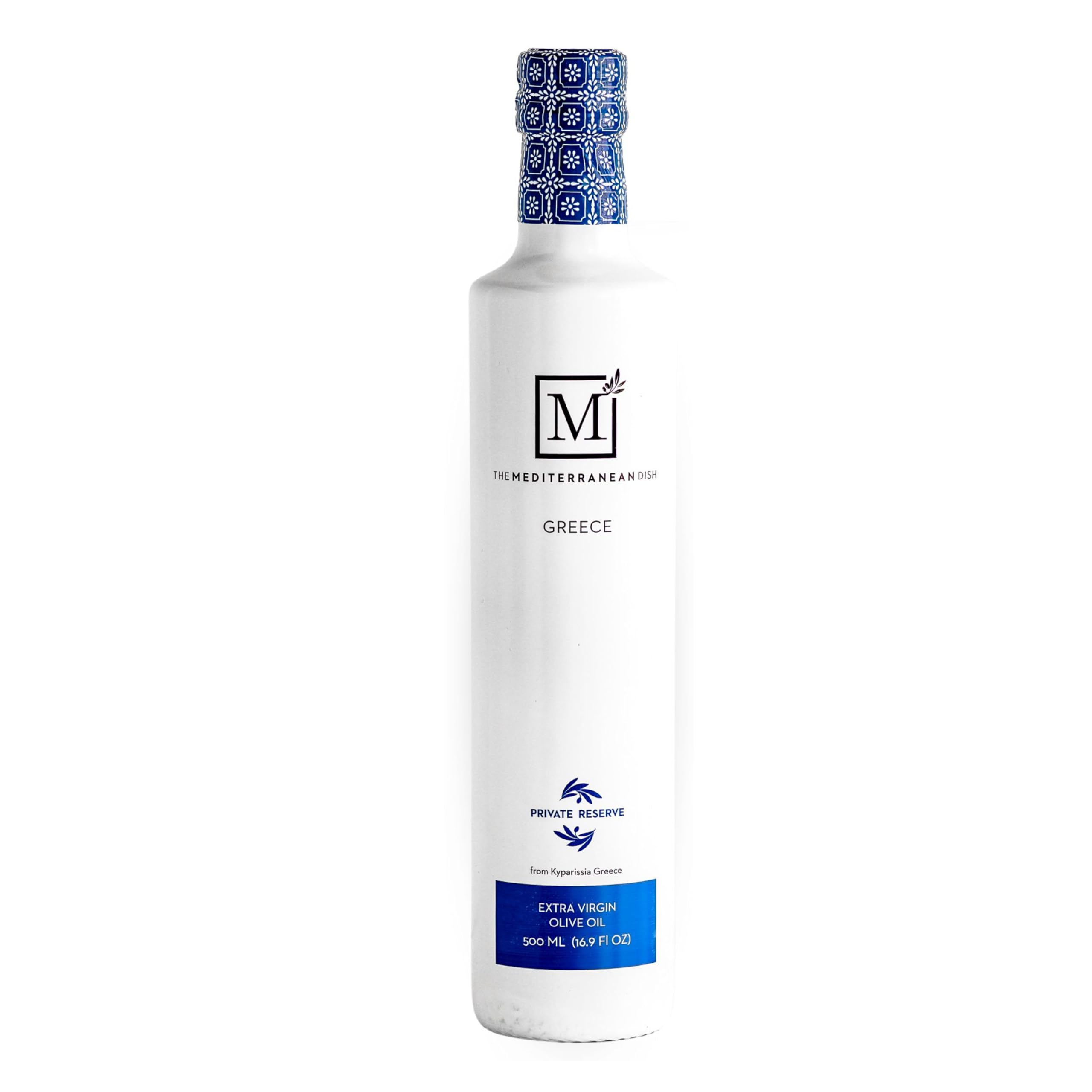 The Mediterranean Dish Private Reserve Gourmet Greek Extra Virgin Olive Oil - Cold Pressed - Single Estate Gourmet EVOO from Greece - Delicate Intensity - 500 mL Glass Bottle