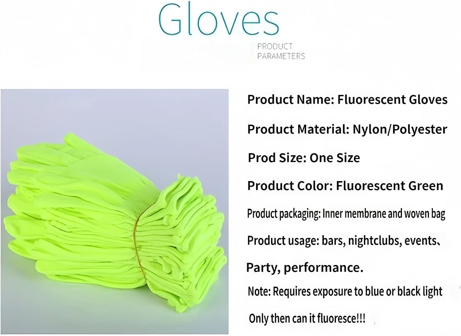 Fluorescent night gloves - Brightly colored nylon gloves suitable for use at concerts, ideal for night-time use