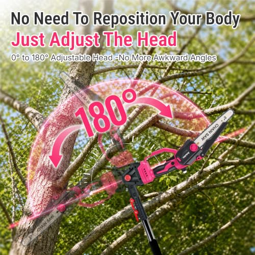 Image of 2-in-1 Pink Cordless Pole Saw for Tree Trimming, Branches Cutting