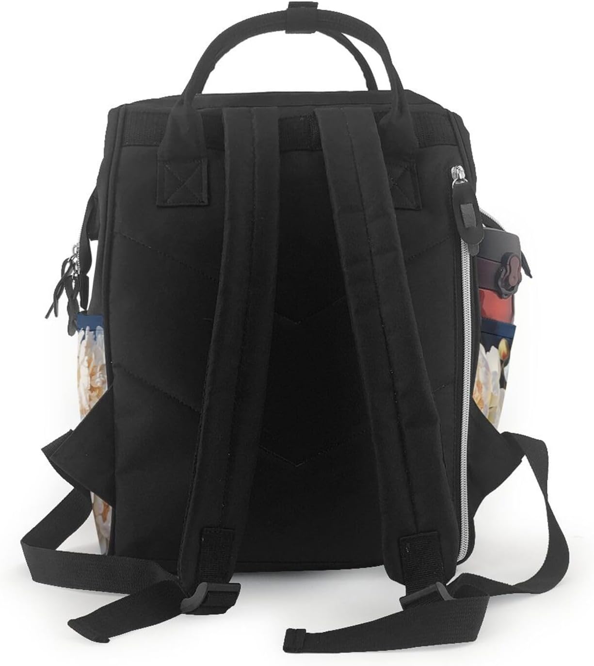 White peony Diaper Bag with Changing Pad, Pacifier Holder - Multifunction Travel Nappy Bags Large Capacity Laptop Backpack Waterproof Mommy Bag Casual Daypack for Mom image 3