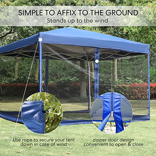 Vivohome 210D Oxford Outdoor Easy Pop Up Canopy Screen Party Tent With Mesh Side Walls Blue 10 X 10 Feet #TOP2