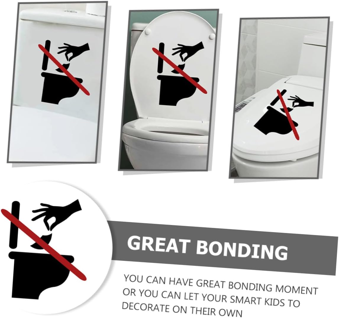 2 Sheets Bathroom Toilet Seat Lid Stickers Bathroom Sign Decals Polite Reminder for Toilet Lid and Door Self-Adhesive Wall Sticker for Smooth Surfaces Suitable for Schools and