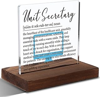 Unit Secretary Appreciation Gift, Inspirational Definition Plaque for Medical Office Staff, Thank You Gift for Healthcare Team Support, 4x4 Inch Acrylic Desk Sign,XXD137