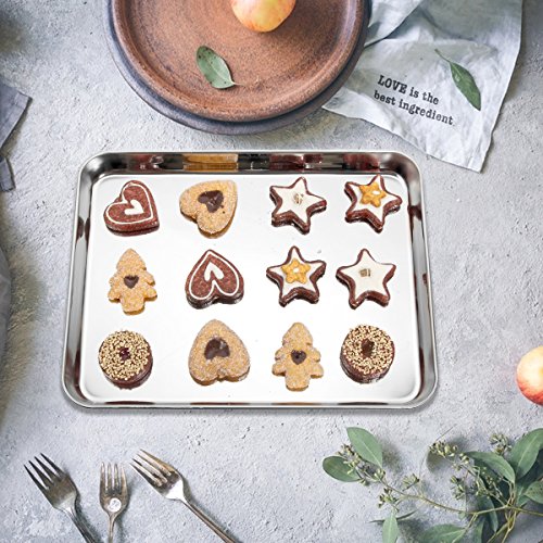 Baking & Cookie Sheets Set Of 4, Yododo Stainless Steel Compact Toaster Oven Pan Tray Ovenware Professional, Size 10.23 X 8.26 X 1 Inch, Heavy Duty, Deep Edge, Superior Mirror Finish, Dishwasher Safe #TOP6