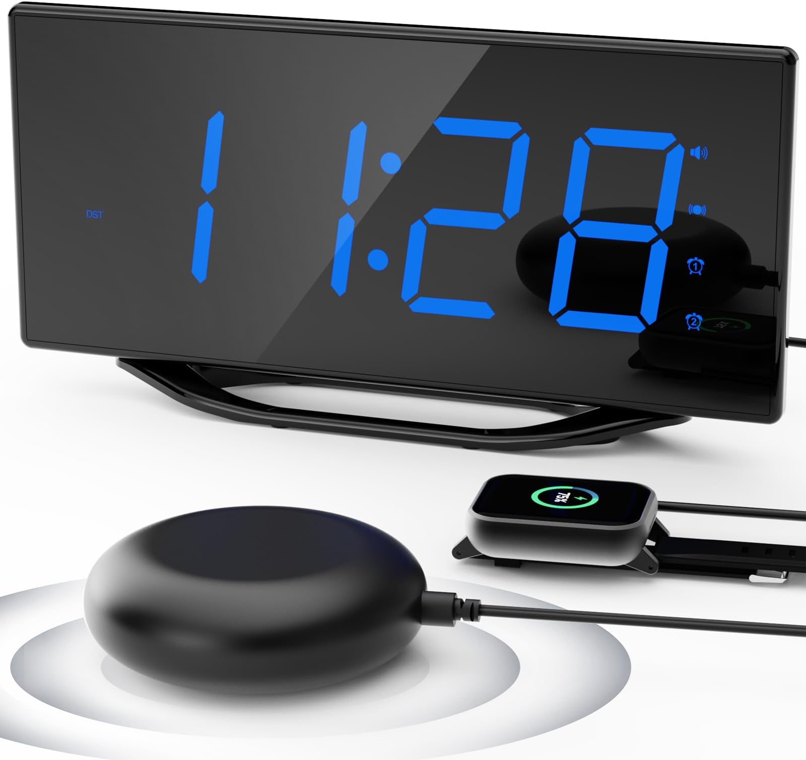 PPLEE Super Loud Alarm Clock for Really Heavy Sleeper Adults with Bed Shaker,Plug In Digital Dual Alarm Clock for Deep Sleeper,2USB Charger Ports,Dimmer,12/24H,DST,Loudest Simple Clock for Senior,Deaf