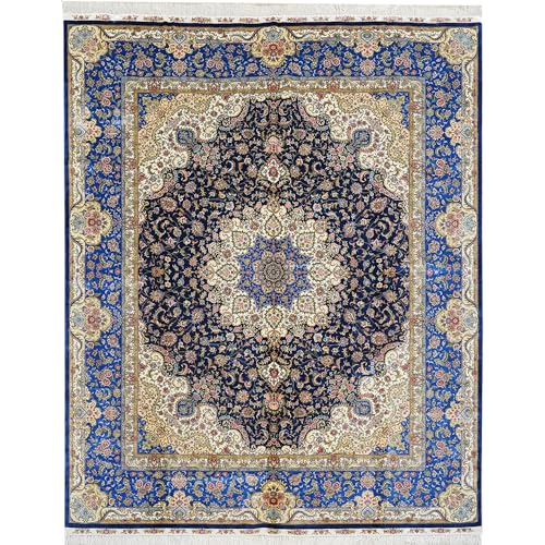 Yuchen Rug Silk Rug 8x10 Blue Handmade Medallion Vintage Large