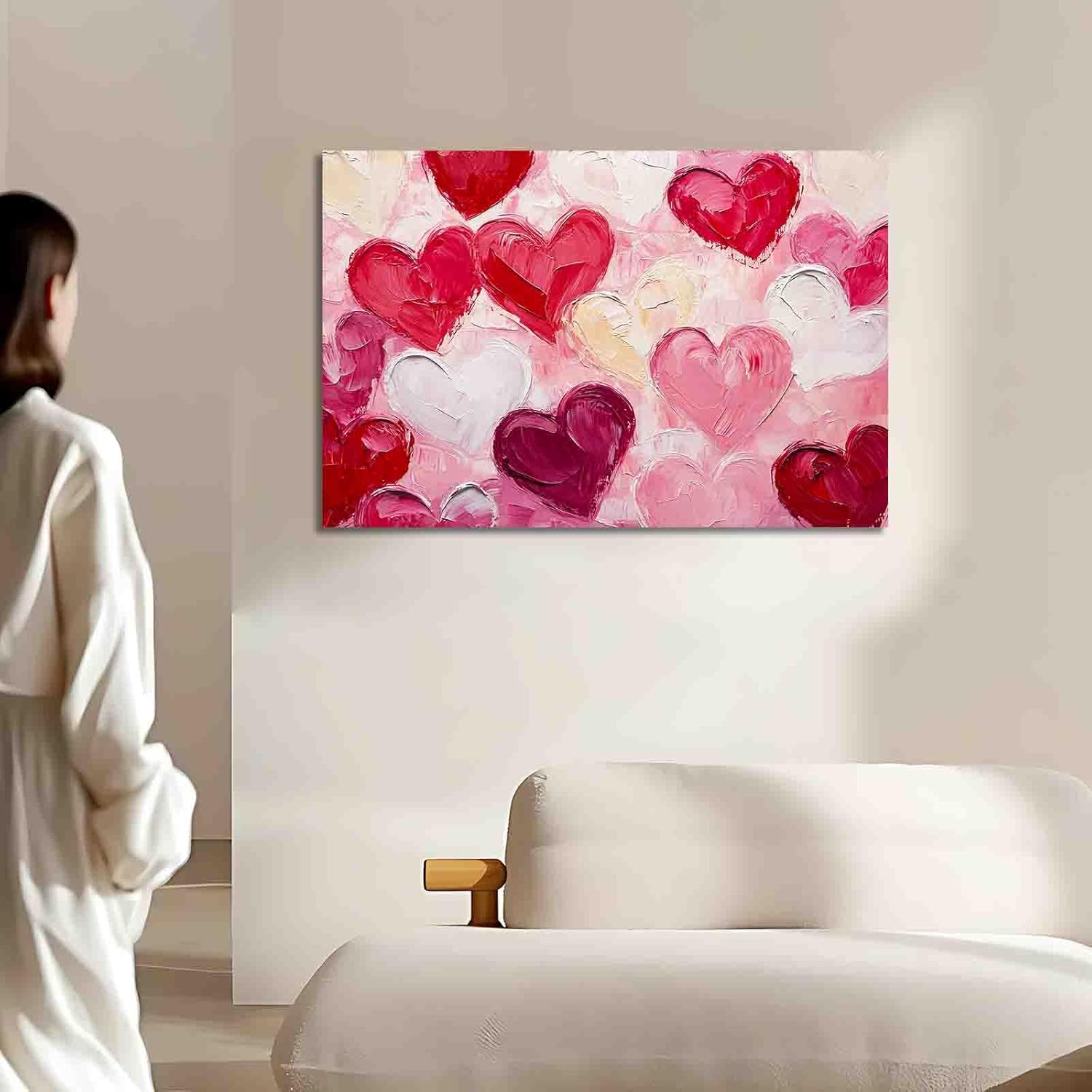FOTRIC Valentine's Pink Heart Canvas Wall Art Red Heart Painting Valentine's Gift Pink Love Valentine Picture for Wife, Couples Wall Art Romantic Artwork Home Decor Canvas Roll 24x36 inch