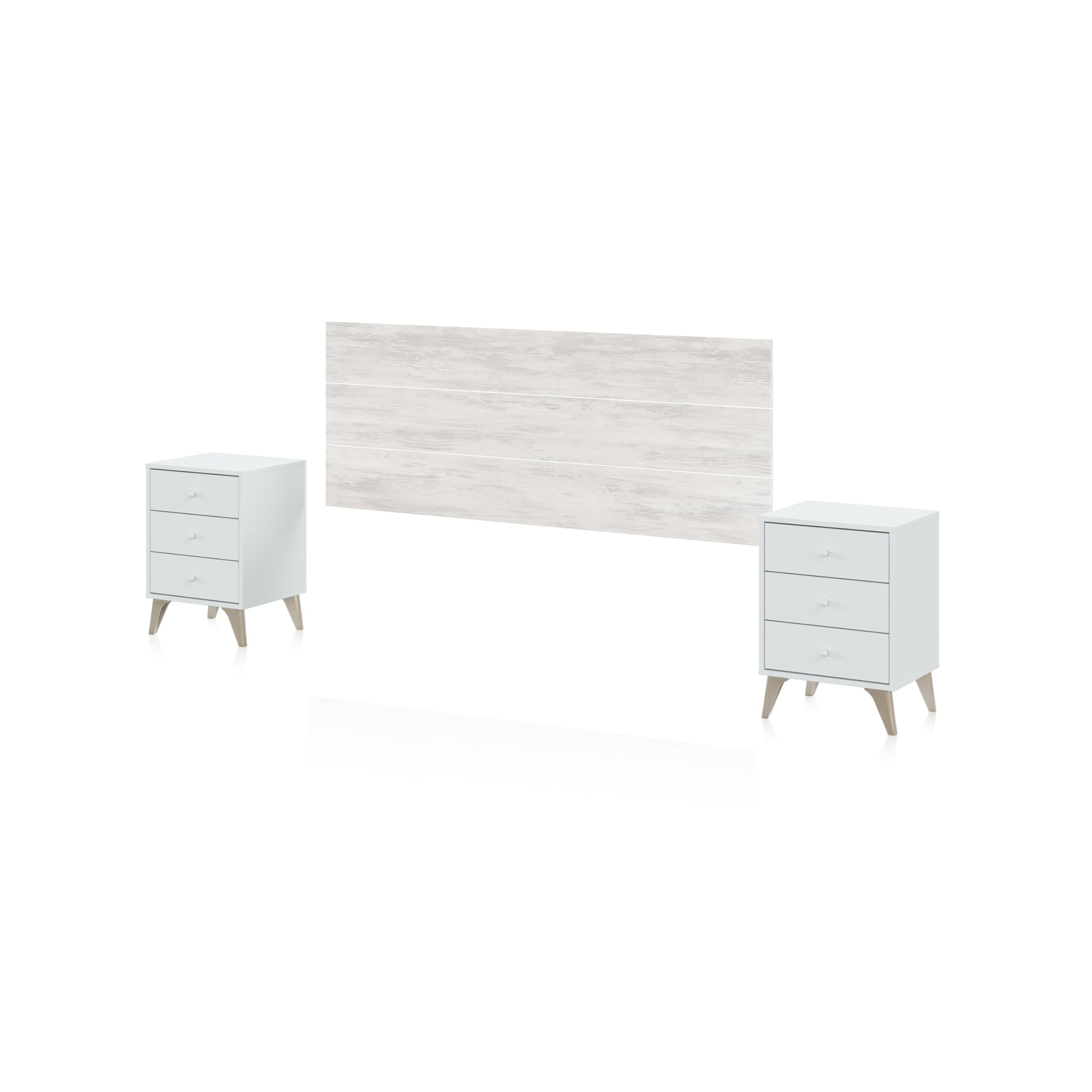 Habitdesign Modèle Sweet Tête de lit avec deux tables de chevet, 240 x 116 x 33,5 cm (largeur x hauteur x profondeur) Blanc « Artik » et blanc « Velho »