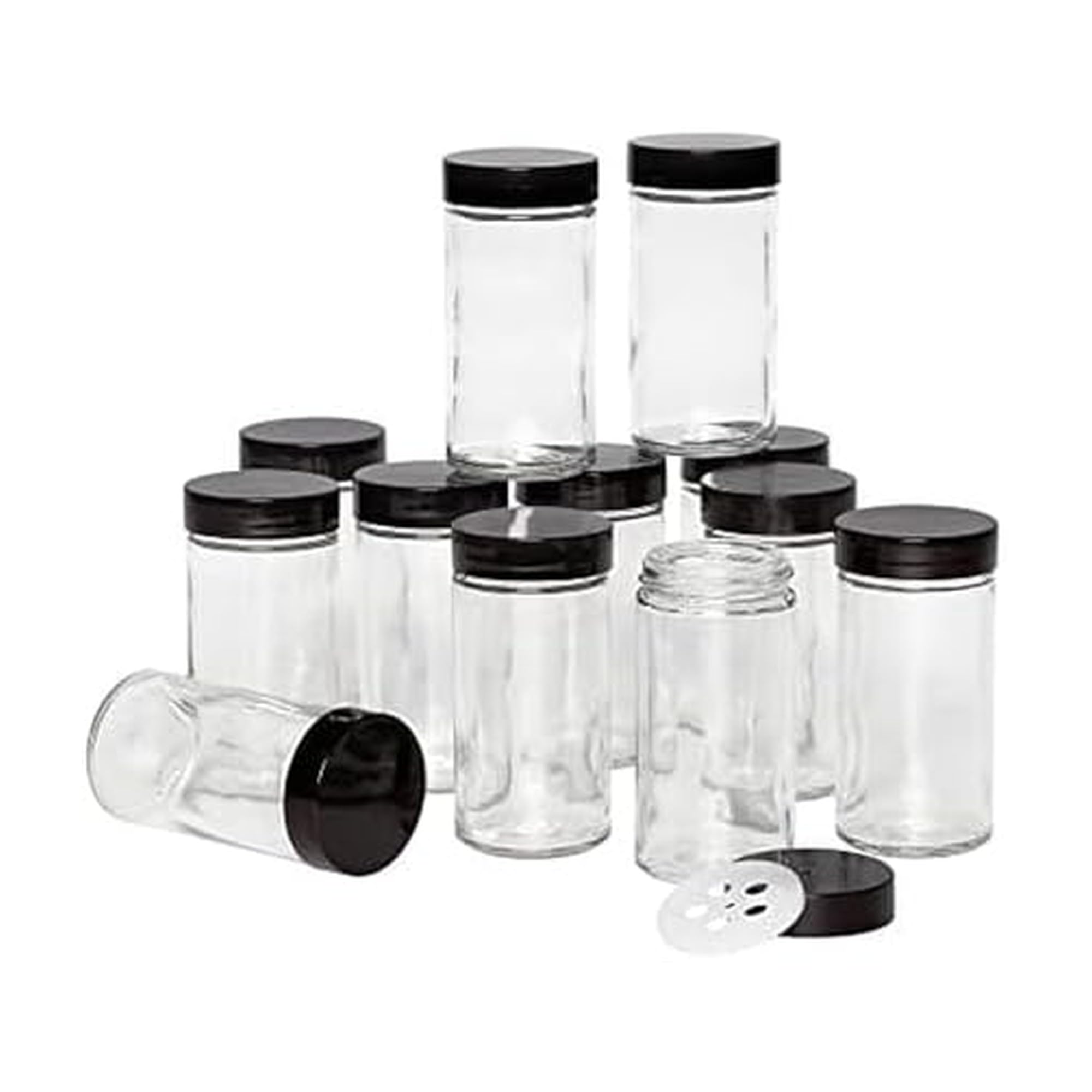 Kamenstein 5244227 Empty Jars, Set of 12, 3 Ounce, Black Cap