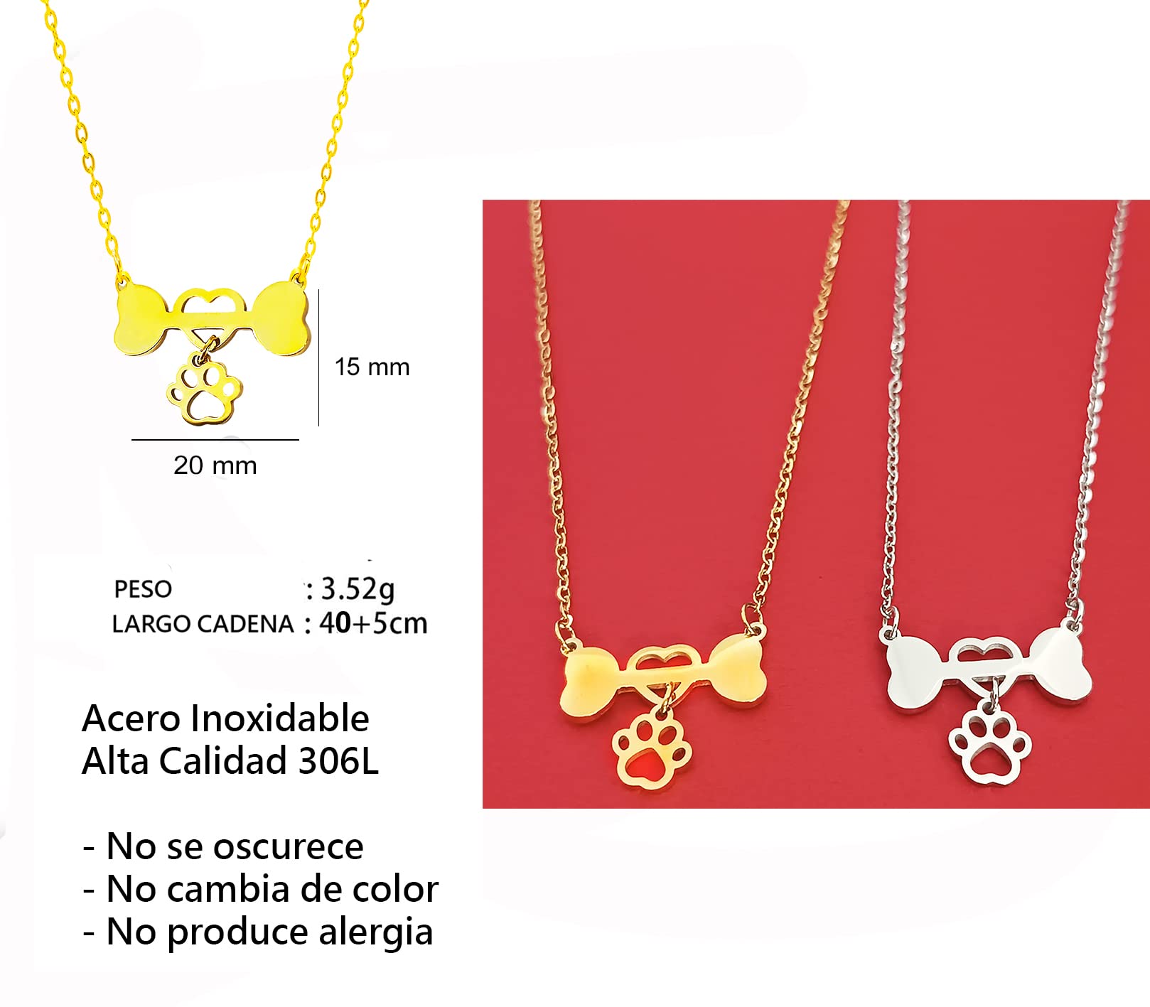 Only faith Collar de gatos para mujer Acero Inoxidable huellas patas mascota. Con caja de regalo. Regalo para amantes de mascotas Perro y Gatos (Hueso Huella Plateado)