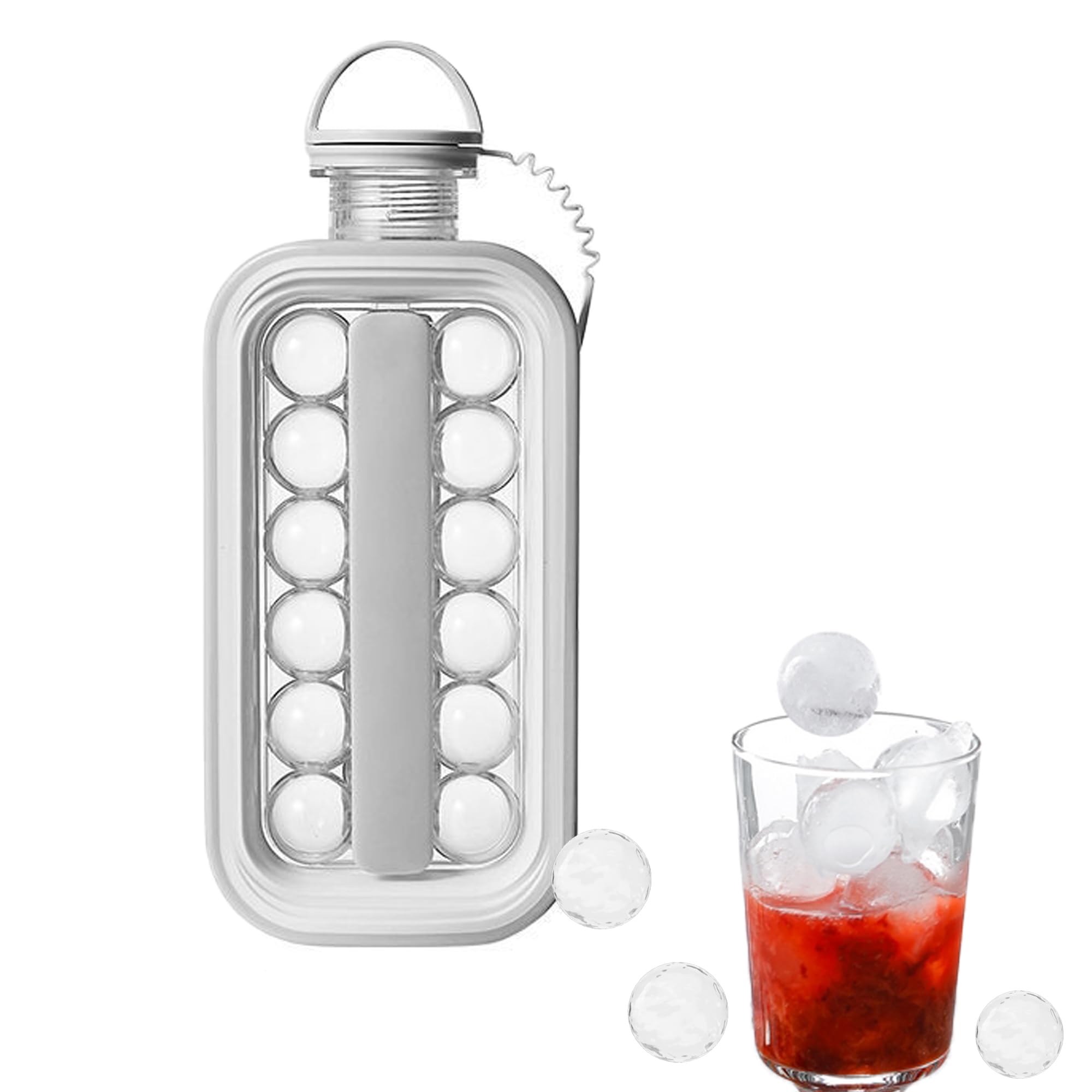 ZLMC Ice Cube Trays 2 in 1 Portable Ice Mold Bottle,Bottle of ice balls,Portable Home Made Ice Box Ice Mold Makes 17 Round Ice Cubes Mold for Hockey,Whiskey,Cocktails & Bourbon(Grey)