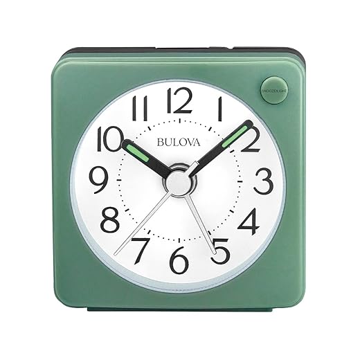 Bulova Clocks B1874, Ultra Small Travel Alarm with Snooze and Light, No Ticking, Verde,Green 2