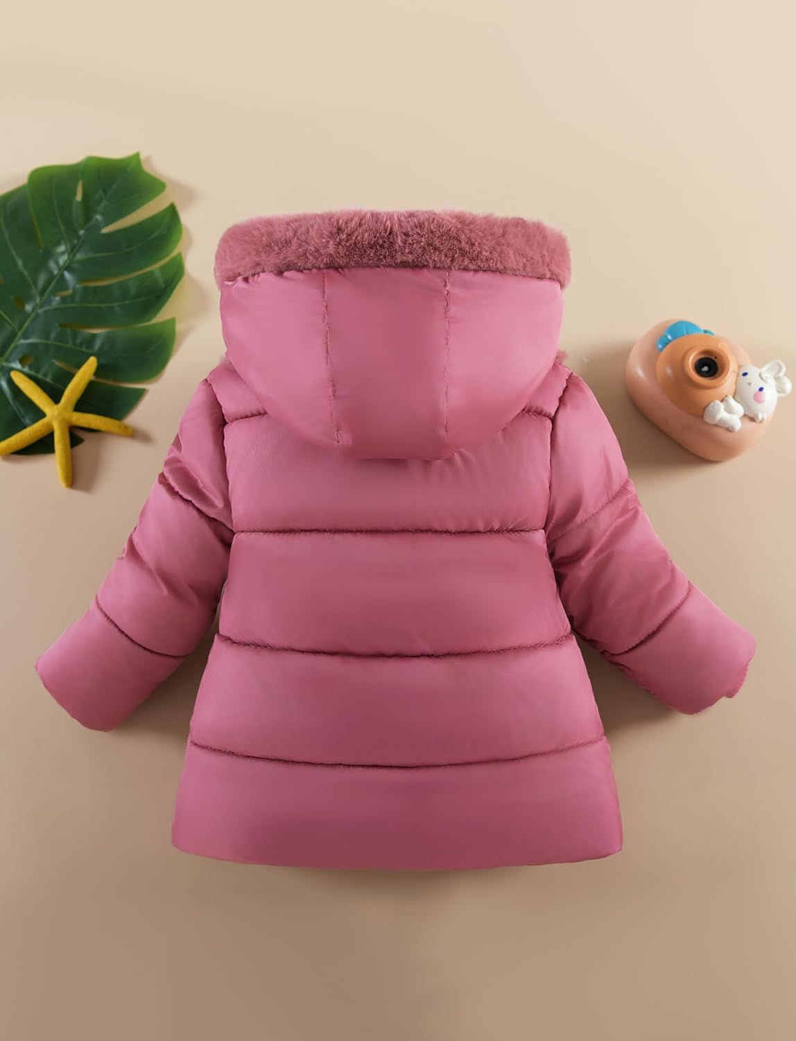 Happy Cherry Toddler Girl Fur Collar Hood Jackets Warm Thick Fleece Liner Coat Snowsuit 1-5T