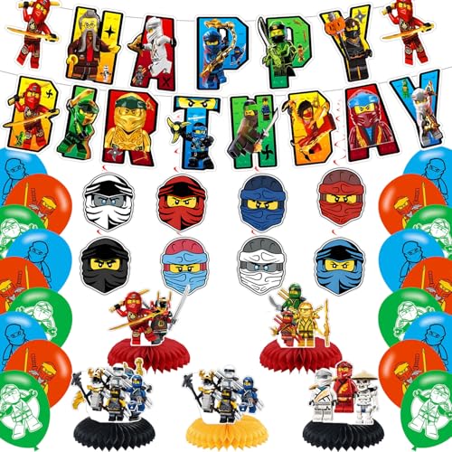 Ninja Hero Birthday Party Decorations Cartoon Hero Party Supply Set for Kids with Happy Birthday Banner Swirls Centerpieces 18 Balloons for Ninja Hero Party Decorations