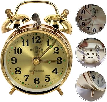 Alarm Clock Modern Mechanical Alarm Clock Horseshoe Manual Wind Up Vintage Metal Clock Double Bell Clocks with Backlight Projector (Gold) Alarm