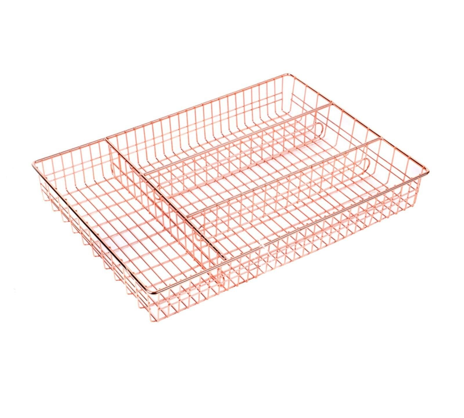EliteKoopers 1Pcs Rose Gold Metal Wire Kitchen Cutlery Tray Organiser Holder Drawer For Insert Tidy Storage Cady