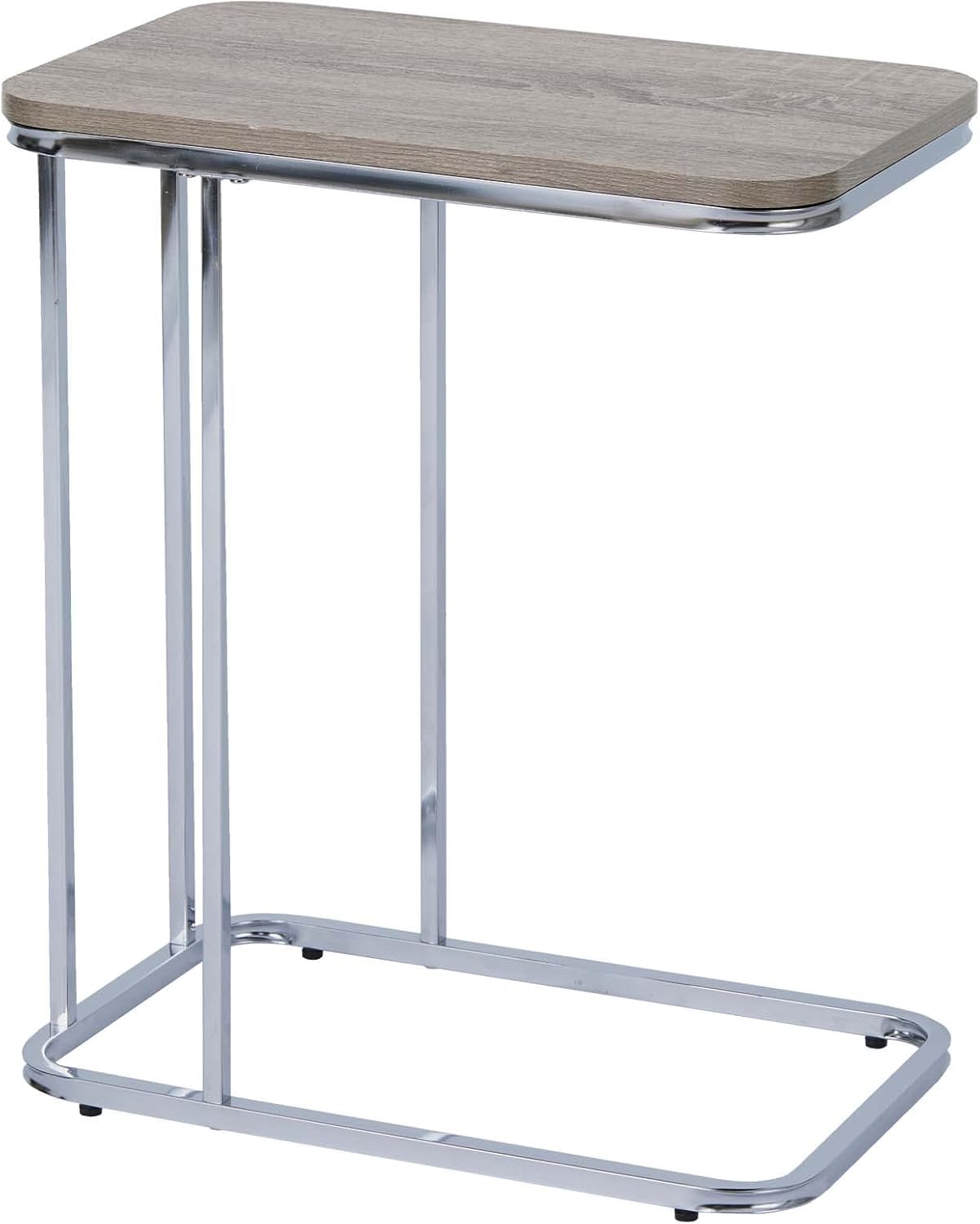 Teamson Home Cora 20 Inch C-Table TV Tray End Side Table with Wood Grain Finish Tabletop and Reflective Silver Metal Frame and Base, Brown