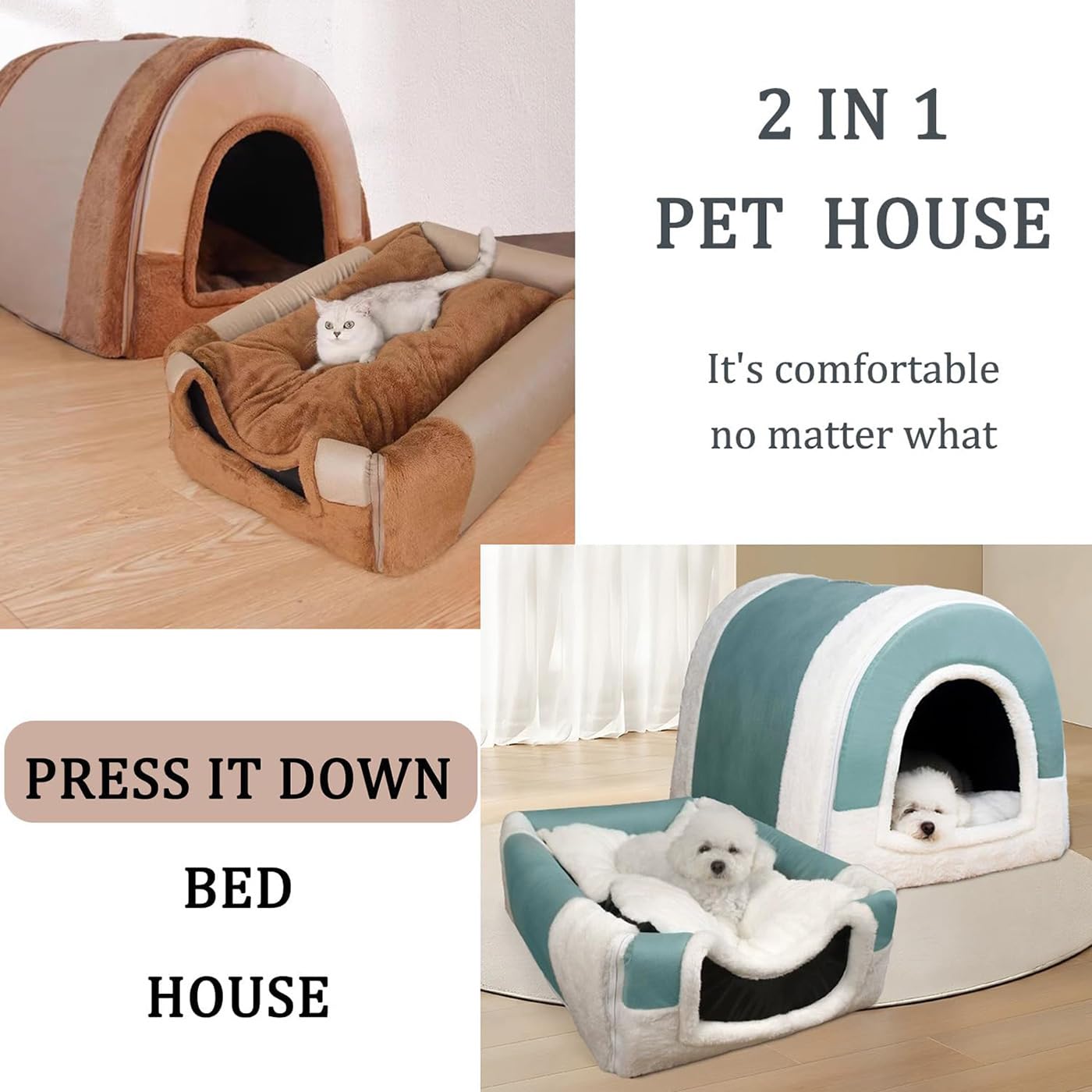 Cama para perros grandes 2 en 1, casa mullida para perros XL/XXL, lujoso refugio para mascotas de interior con asa, camas calmantes antiansiedad para perros y gatos, acogedora casa cueva para