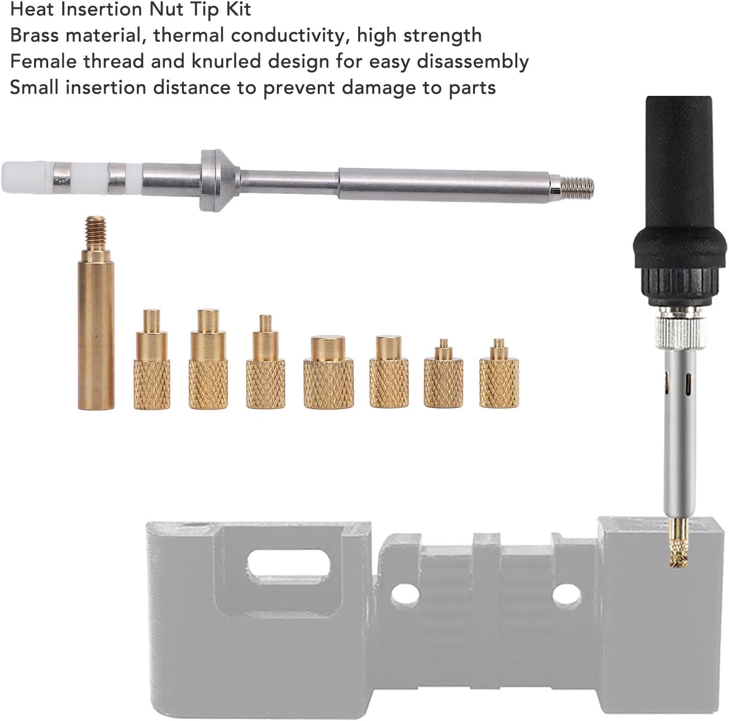 Brass Knurled Nut Inserts, Heat Set Insert Tool, Adapter, for TS100, TS101, PTS200 Soldering Iron Head,Screw Design Nut Insert Kit with 2 Heating Head Adapters