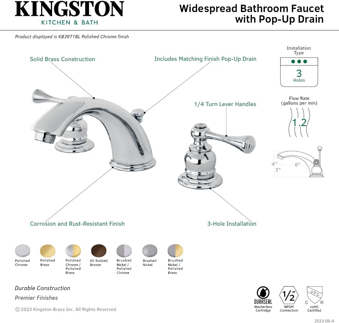 Kingston Brass KB3975BL Vintage Classic 8-Inch Widespread Lavatory Faucet, Oil Rubbed Bronze